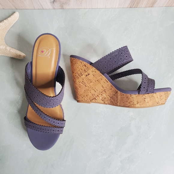 NEW Blue Cork Wedge Sandal - Picture 4 of 5